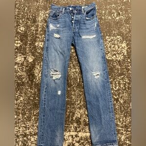 Levi's High Rise Blue Jeans with Distressing